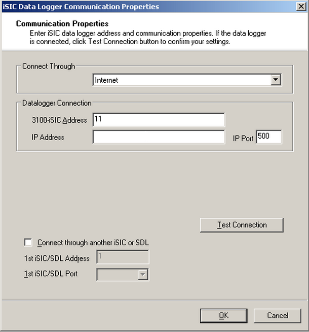 isic data logger communication properties for pass through