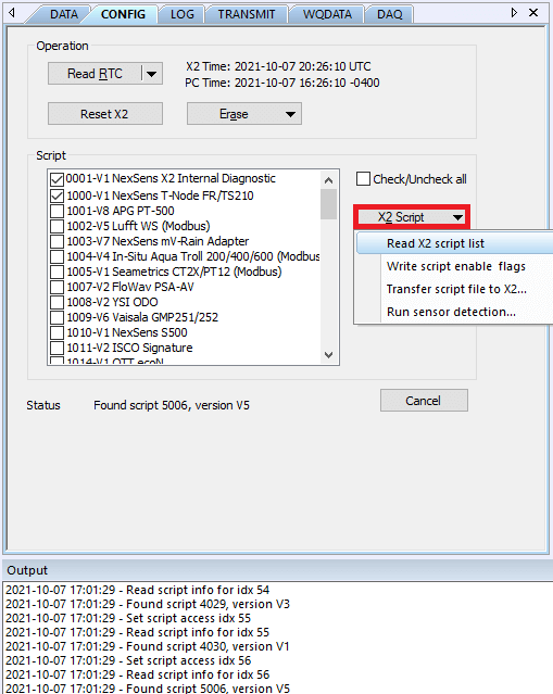 Configure X2 sensor scripts